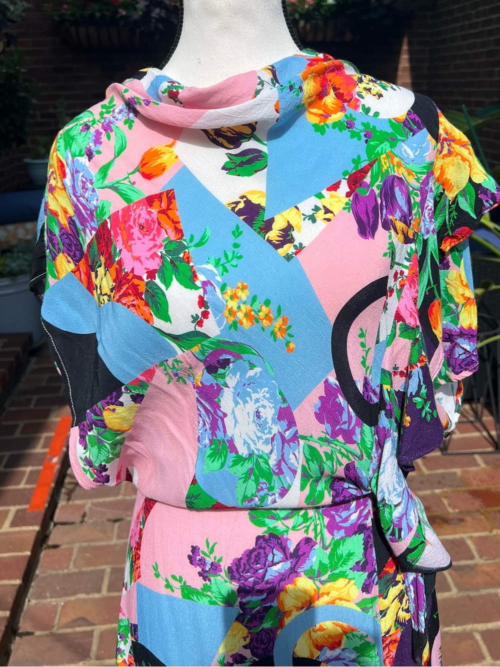 Topshop Floral High Neck Cowl Back Midaxi Dress Sz 8 Cottagecore Asymmetrical - Picture 4 of 15
